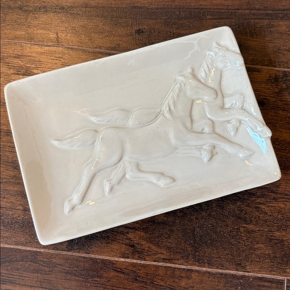 Vintage Cracker Barrel Equestrian-Core Ceramic Horse Trinket Dish